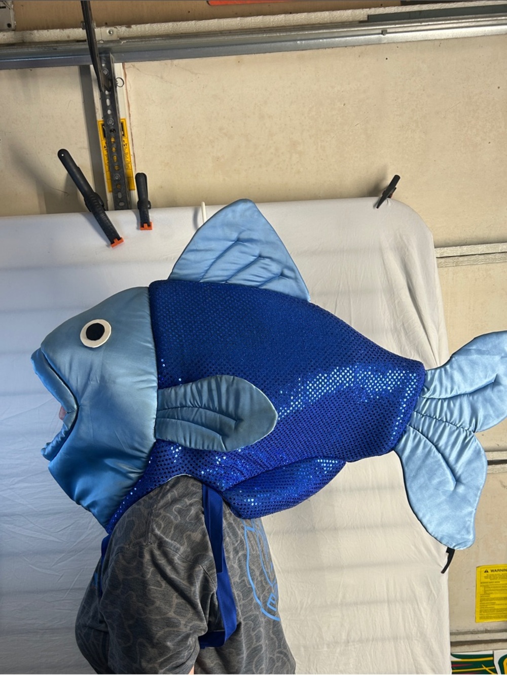 Blue Sequin Fish Head kids Costume Plush Hood